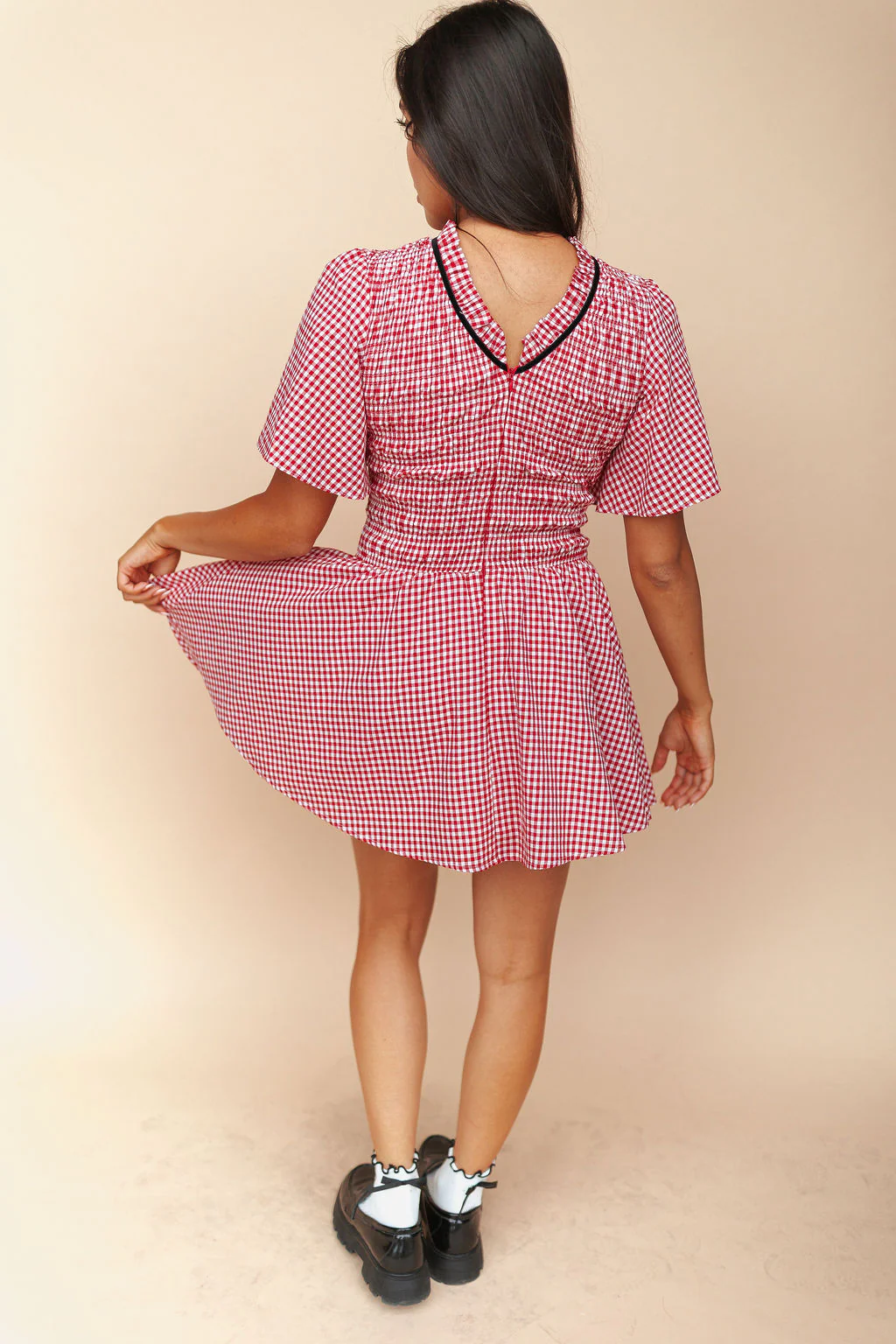 FINAL SALE - Little Red Gingham Dress in Red - Image 4