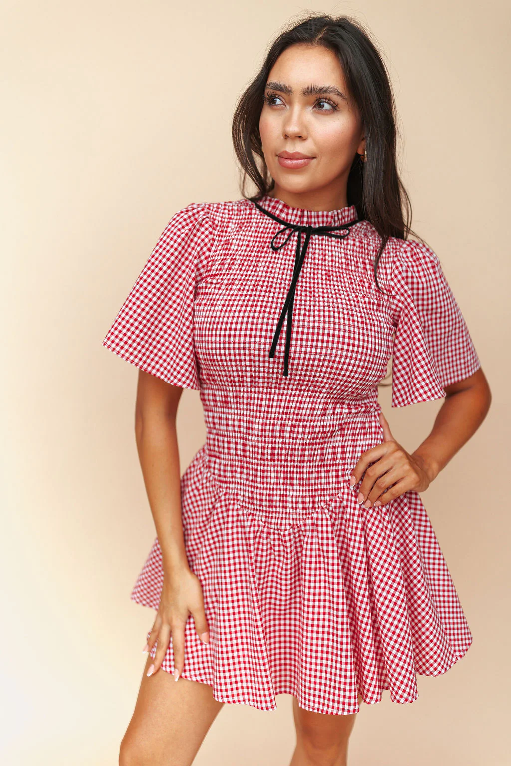 FINAL SALE - Little Red Gingham Dress in Red - Image 6