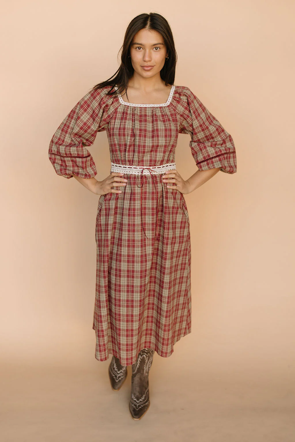 Madison Plaid Midi in Red - Image 7