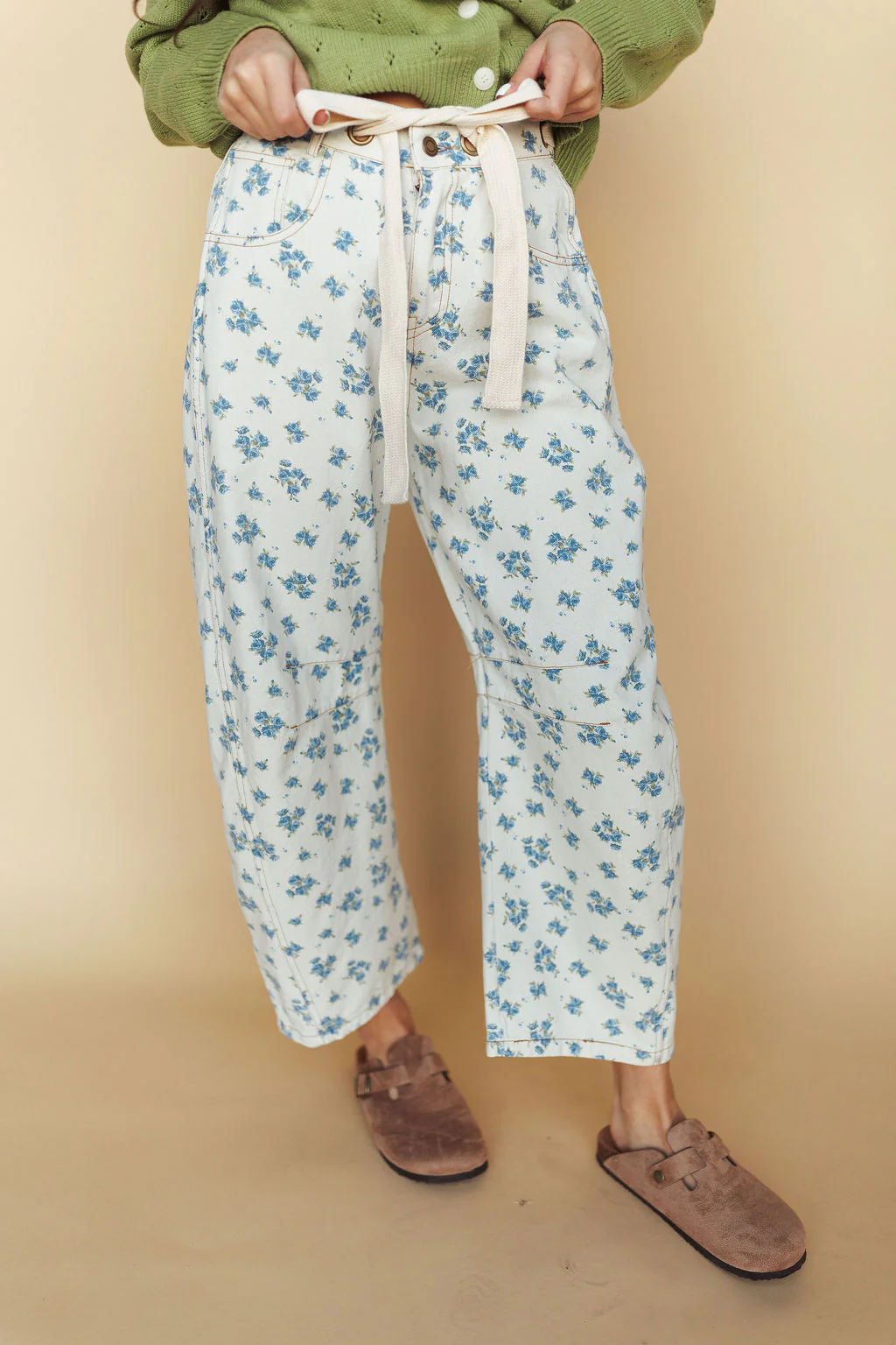 Misty Floral Barrel Pants in Blue