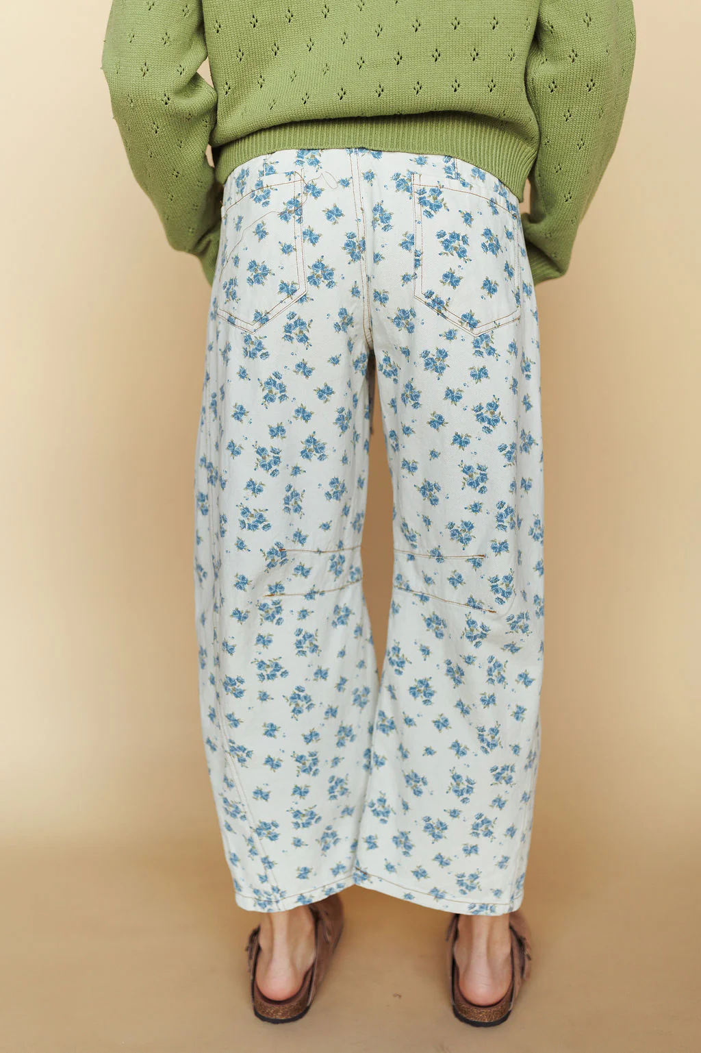 Misty Floral Barrel Pants in Blue - Image 3