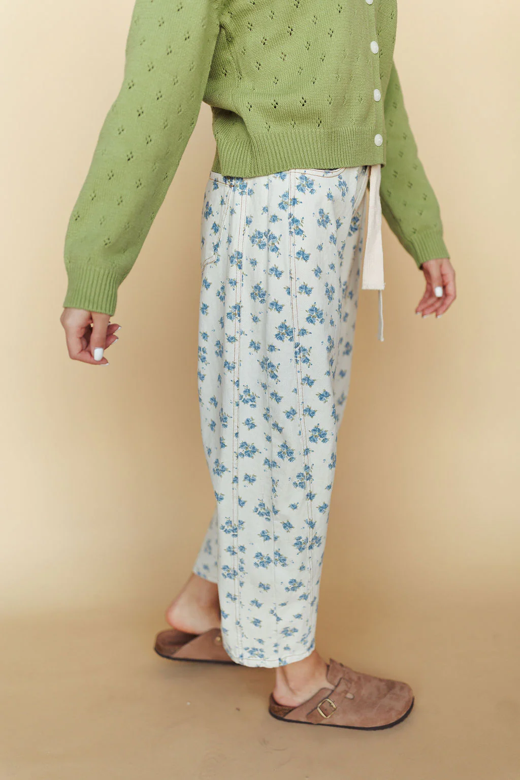Misty Floral Barrel Pants in Blue - Image 4