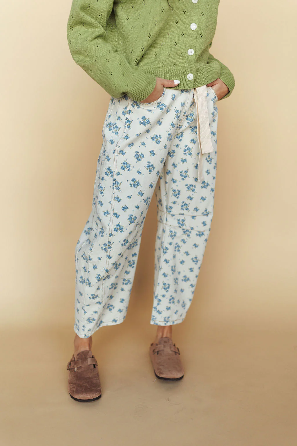 Misty Floral Barrel Pants in Blue - Image 6