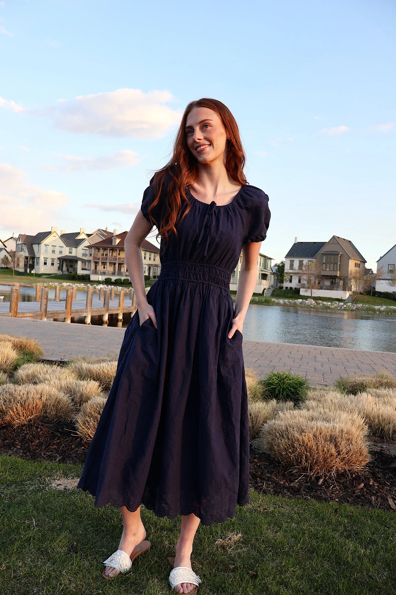 Nellie Embroidered Midi in Navy - Image 3