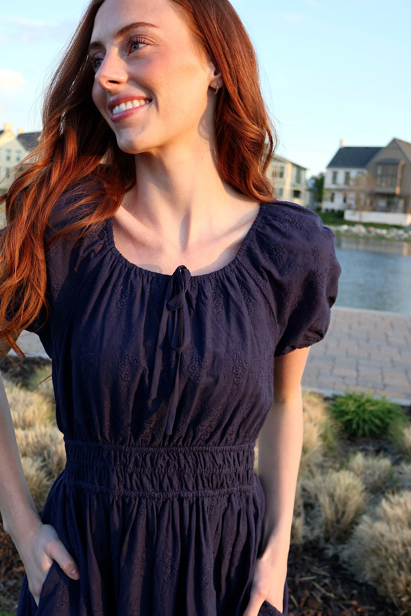 Nellie Embroidered Midi in Navy - Image 6