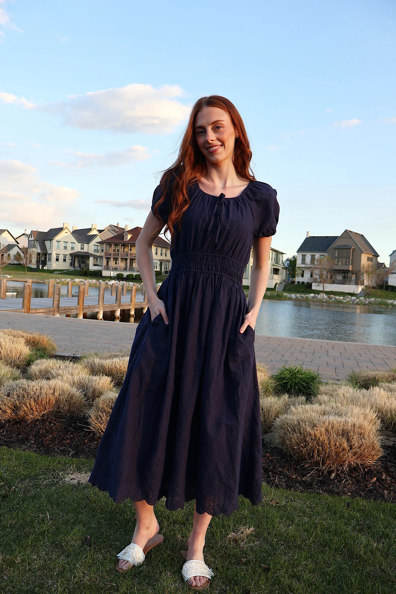 Nellie Embroidered Midi in Navy - Image 7