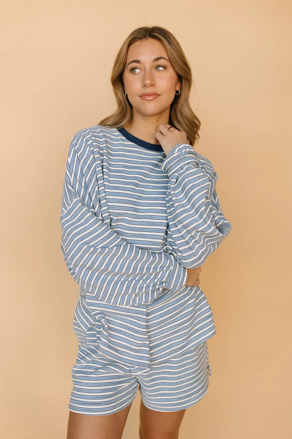 Porter Fleece Stripe Shorts in Light Blue - Image 5