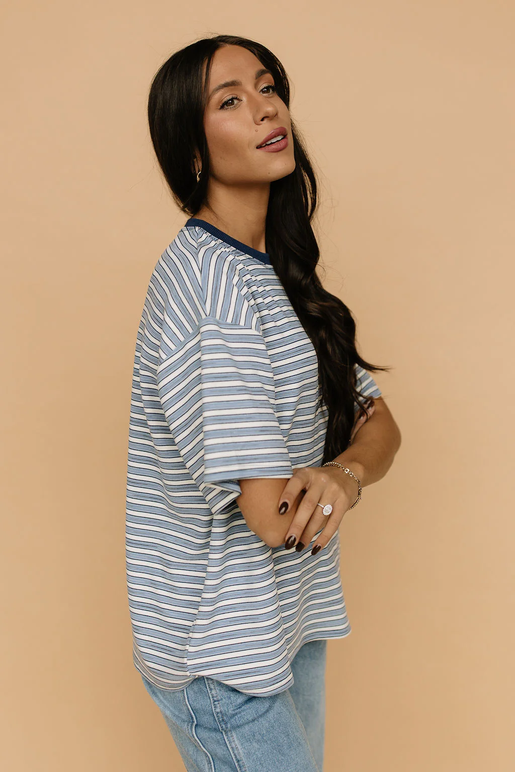 Porter Fleece Stripe Tee in Light Blue - Image 4