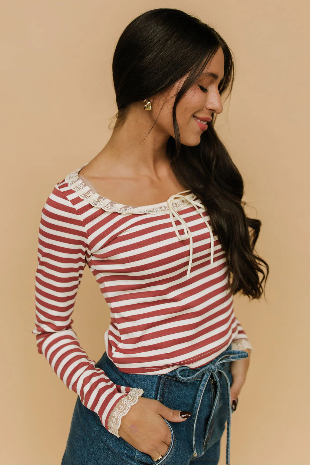 FINAL SALE - Sailor Stripe Long Sleeve in Red - Image 4