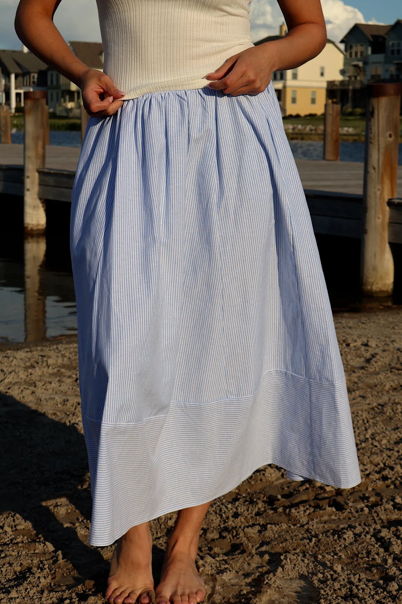 Sandie Pinstripe Skirt in Blue - Image 3