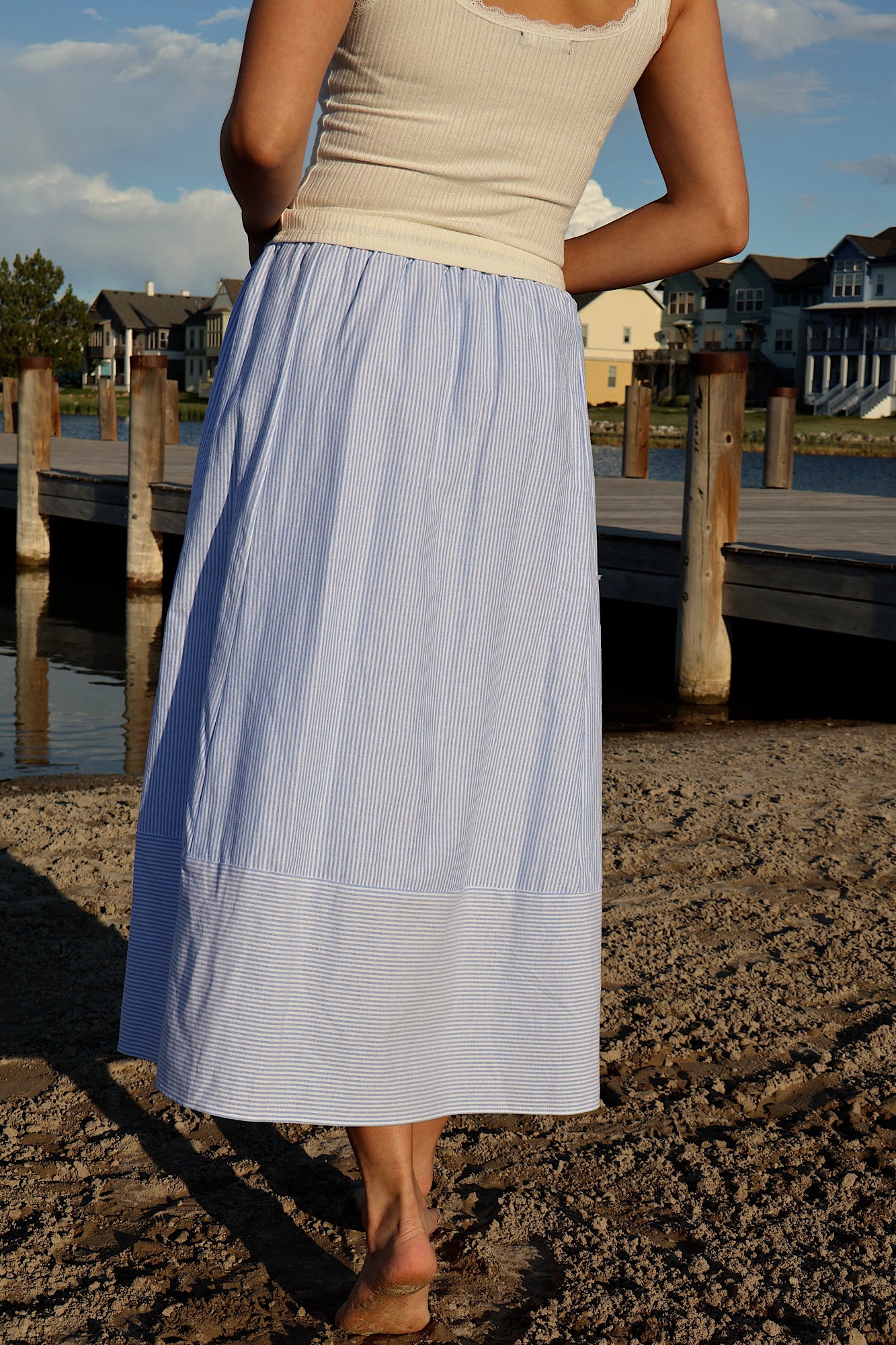 Sandie Pinstripe Skirt in Blue - Image 4