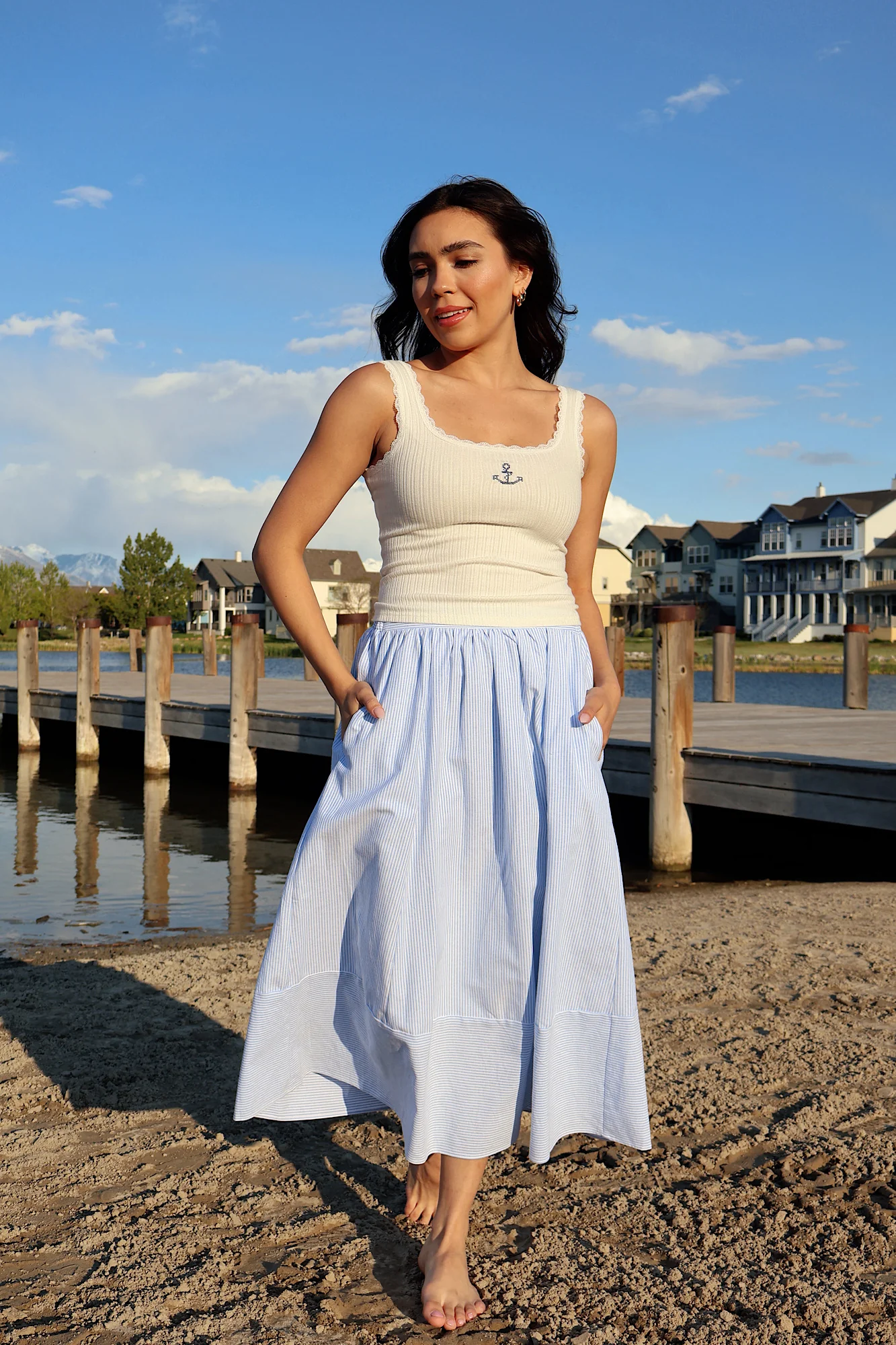 Sandie Pinstripe Skirt in Blue - Image 5