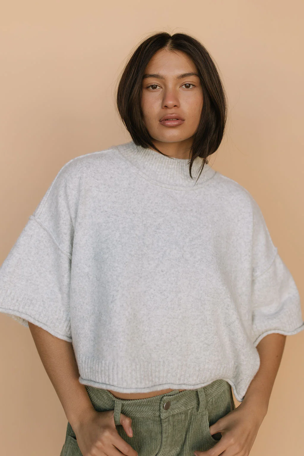 Shari Cropped Sweater in Heather Grey