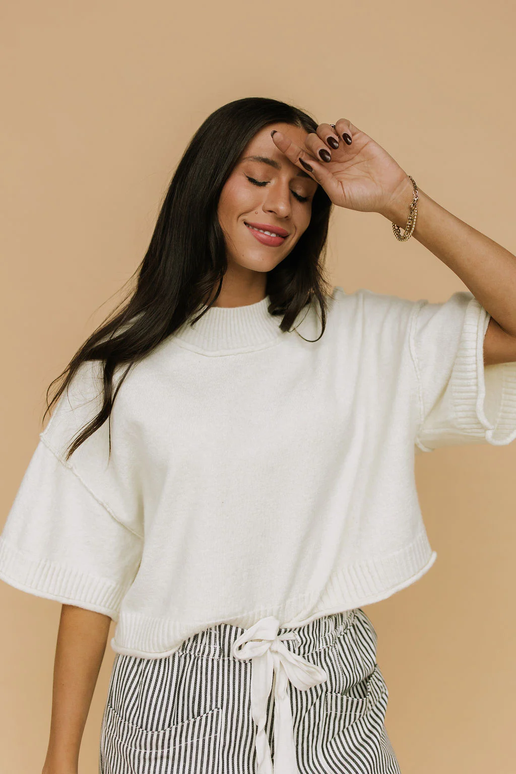 Shari Cropped Sweater in Ivory - Image 2
