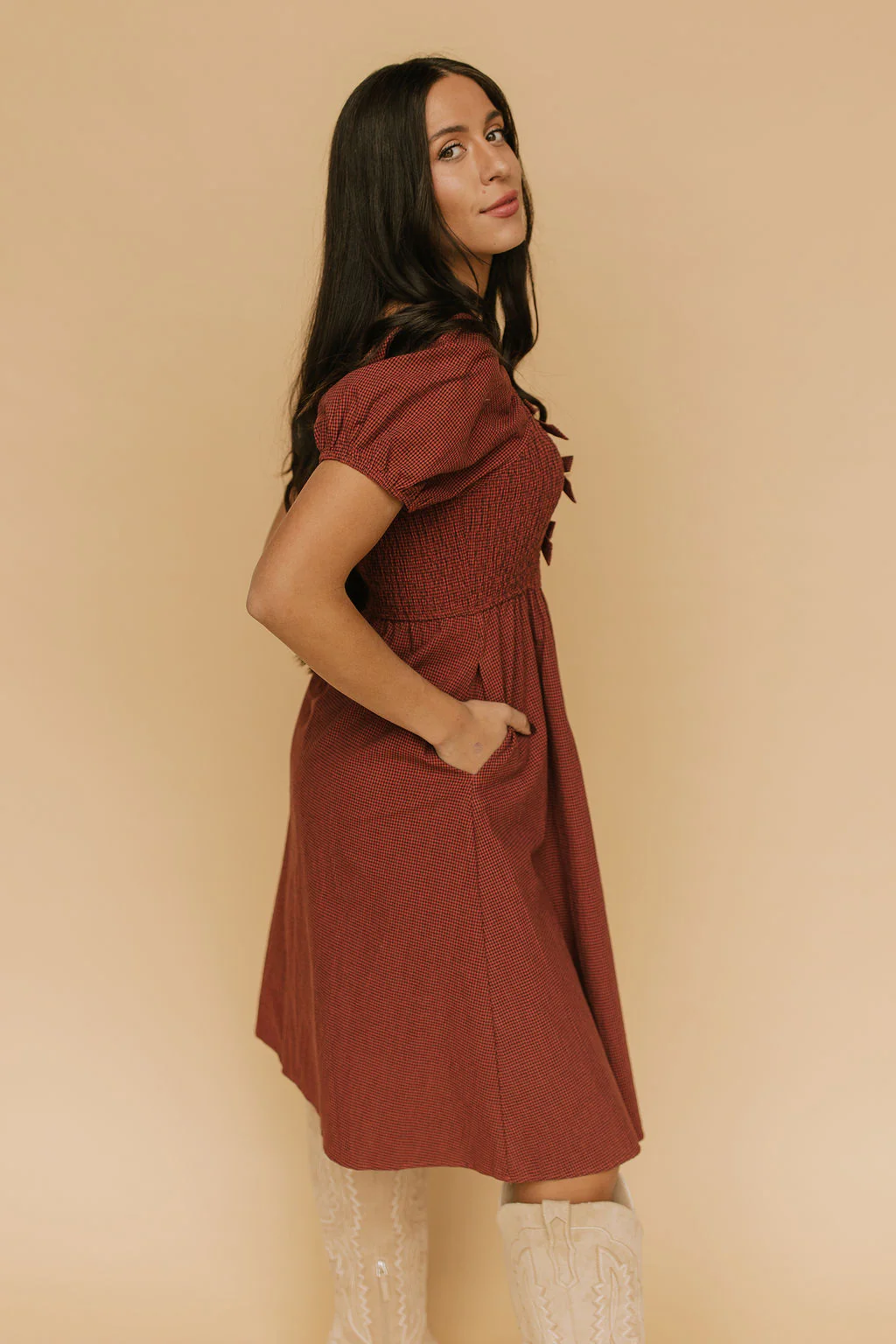 Shelby Gingham Midi in Brick - Image 4