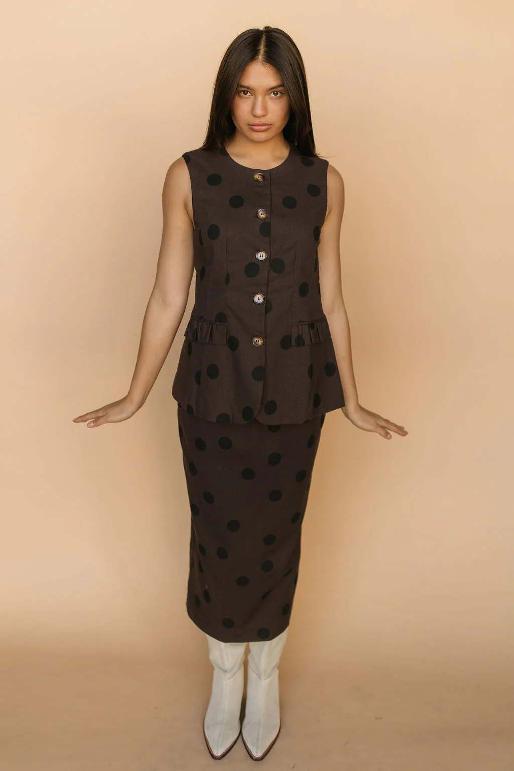 FINAL SALE - Stella Chocolate Polka Dot Pencil Skirt - Image 2