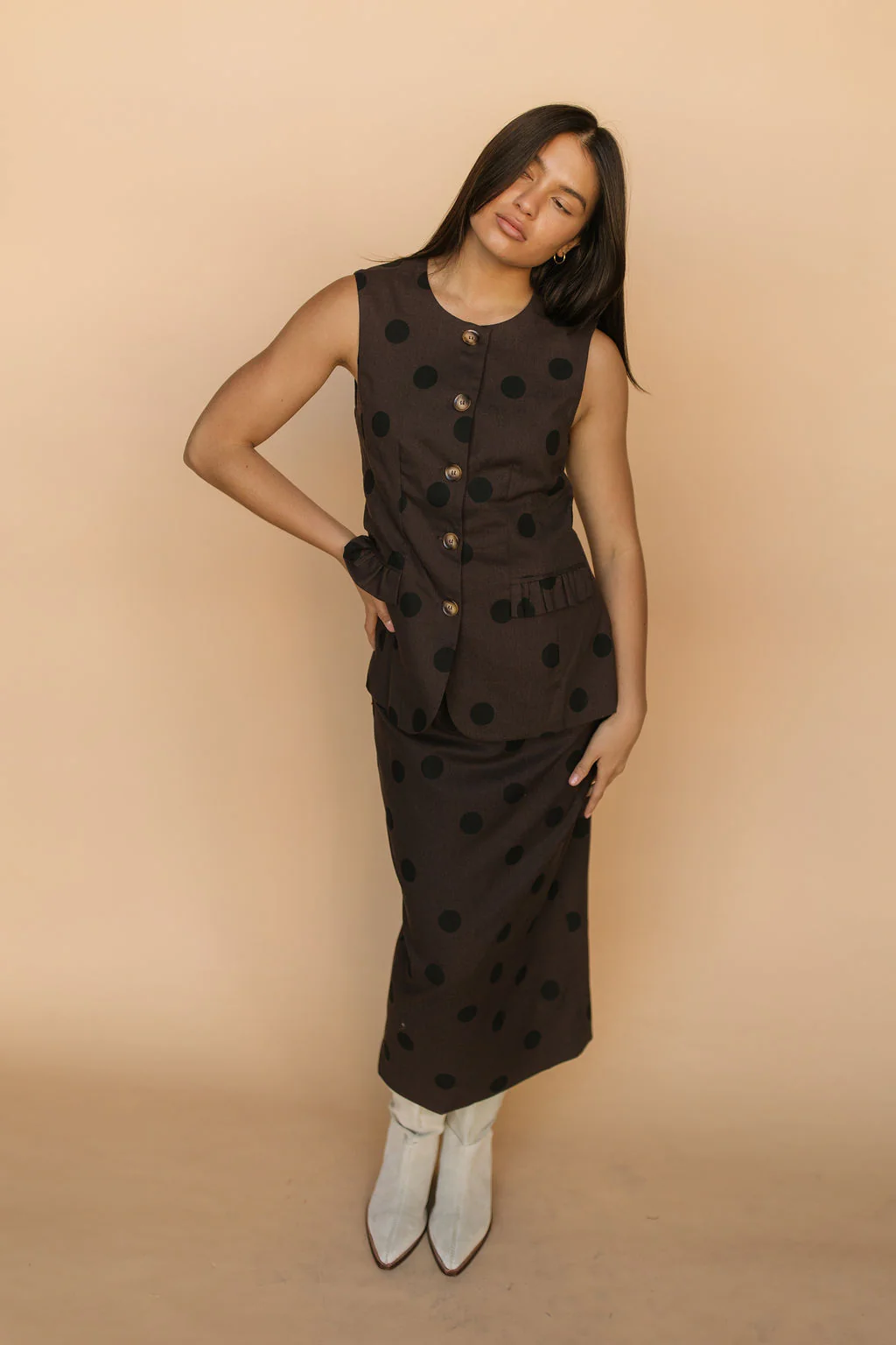 FINAL SALE - Stella Chocolate Polka Dot Pencil Skirt - Image 3