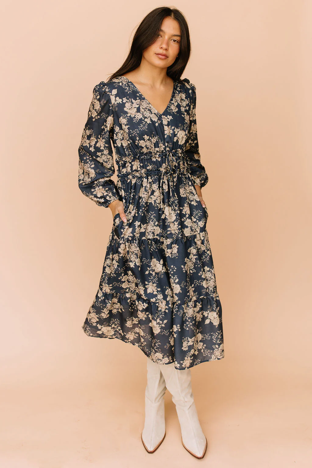 FINAL SALE - Valencia Floral Midi in Navy
