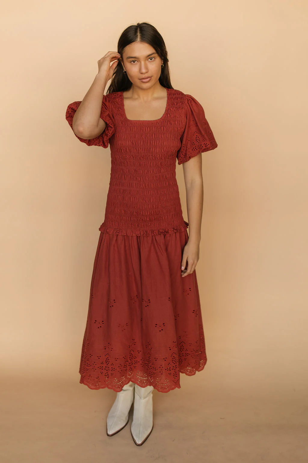 FINAL SALE - Veronica Eyelet Lace Maxi in Red