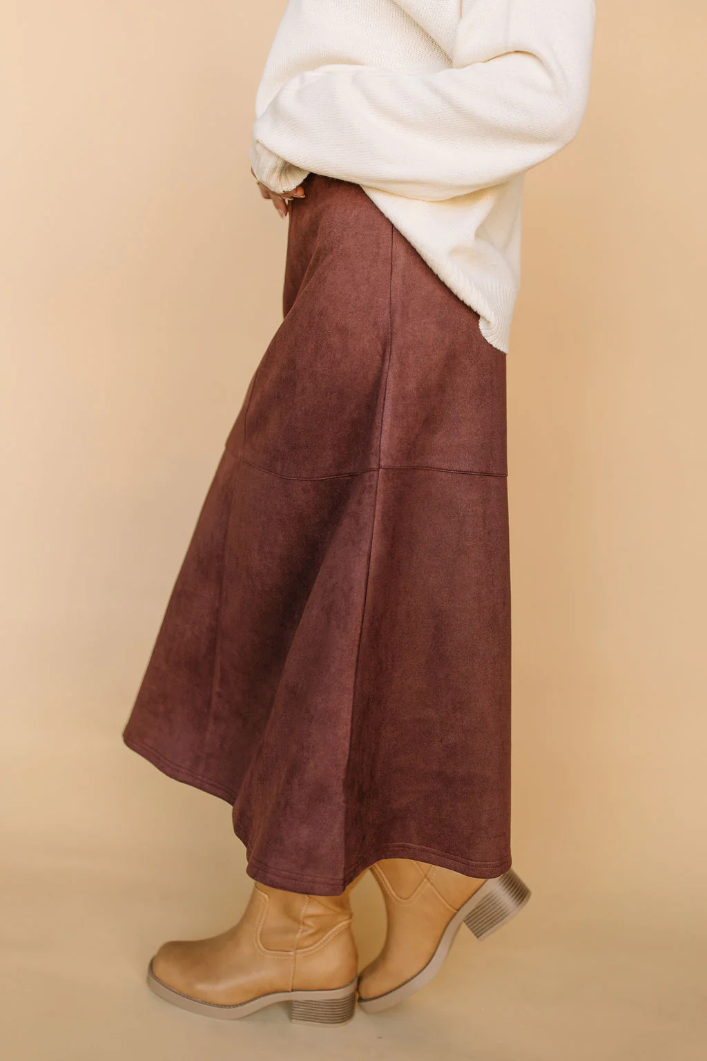 FINAL SALE - Zella Suede A-Line Skirt in Chocolate - Image 3